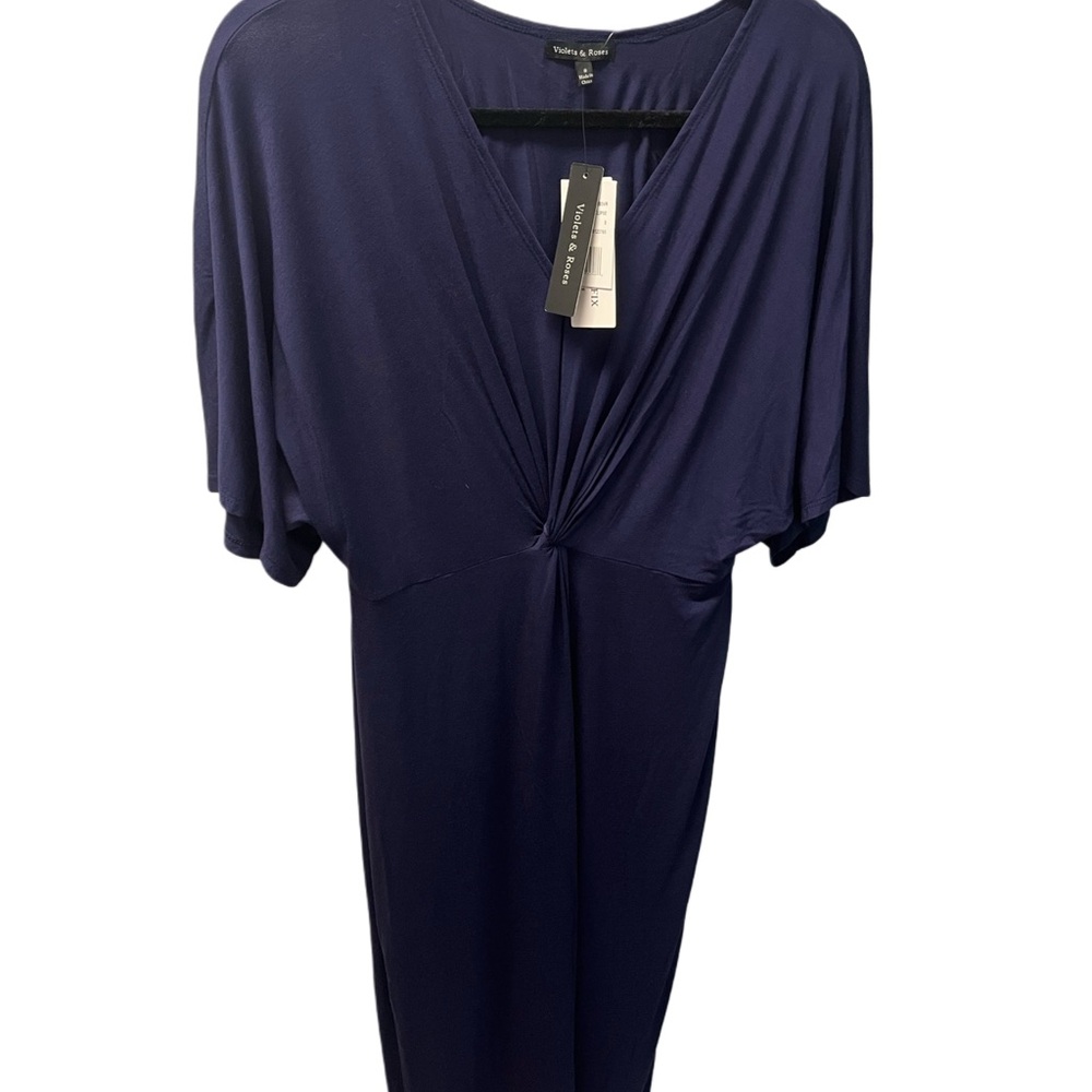 Violet & Grace Navy Twist-Front V-Neck Dress